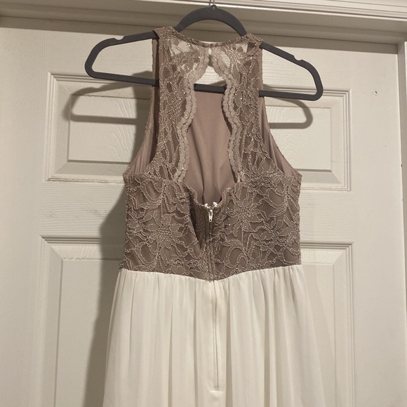 Tan and white halter top dress, worn once, high low, Super sparkly - Picture 3 of 3